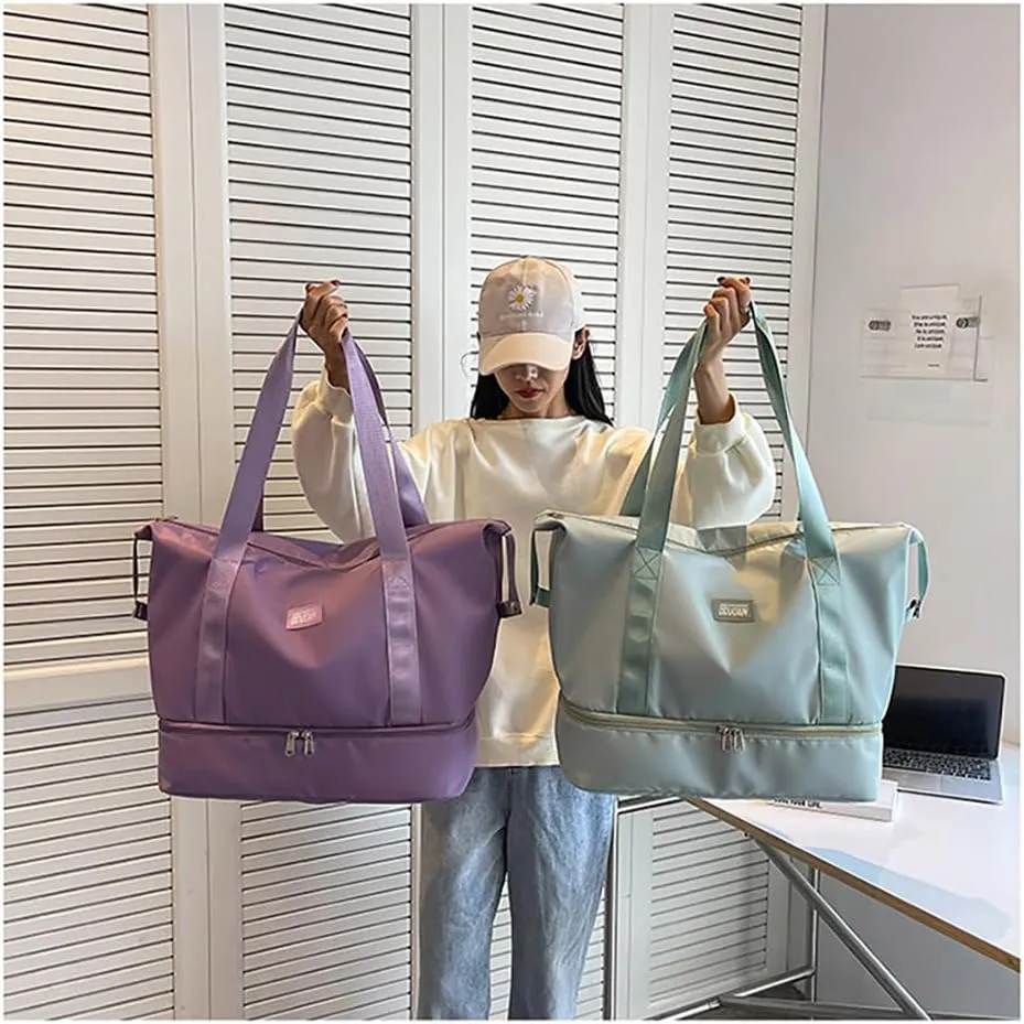 Gym Tote Bag for Women Foldable Overnight Weekender Duffle Bags Shoulder Carry on luggage Bag with Trolley Sleeve