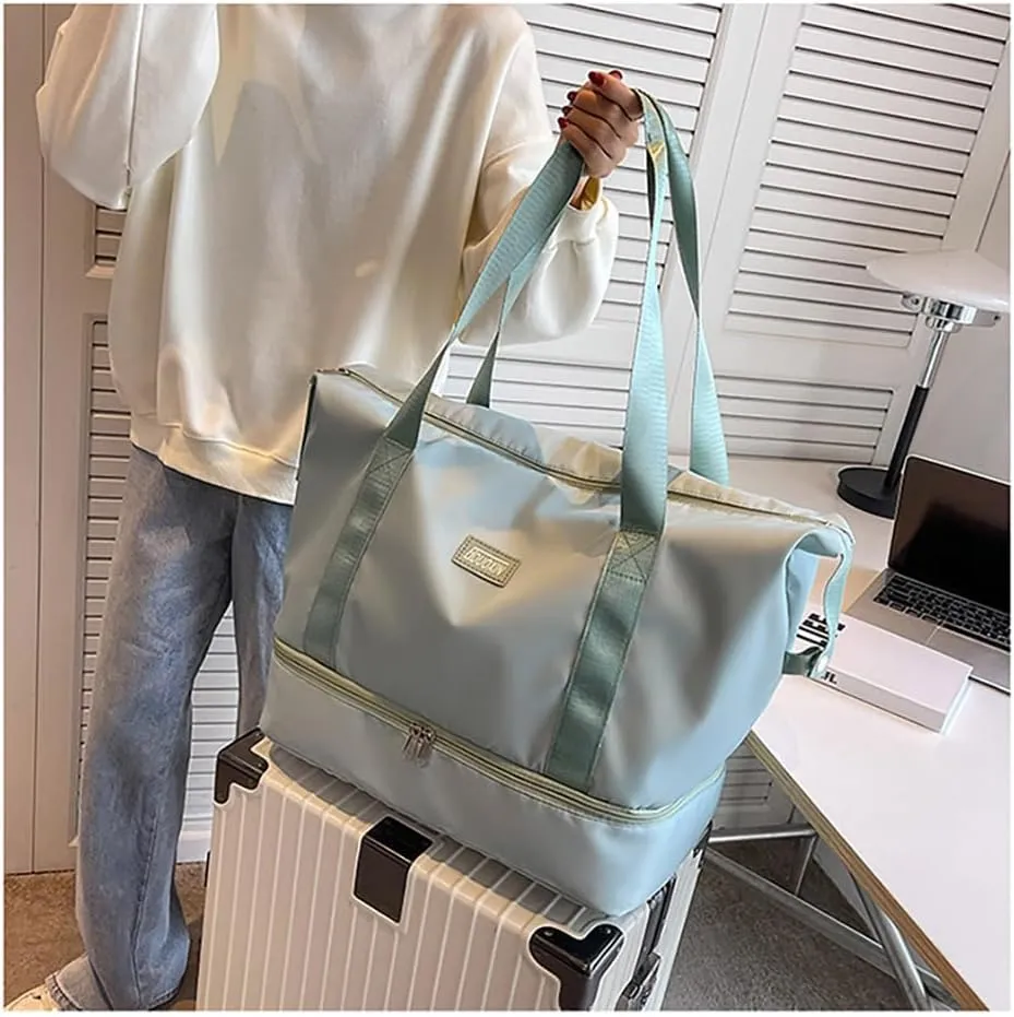 Gym Tote Bag for Women Foldable Overnight Weekender Duffle Bags Shoulder Carry on luggage Bag with Trolley Sleeve
