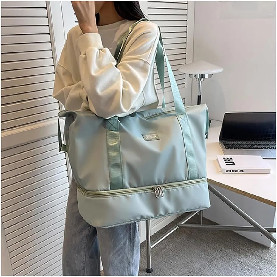 Gym Tote Bag for Women Foldable Overnight Weekender Duffle Bags Shoulder Carry on luggage Bag with Trolley Sleeve