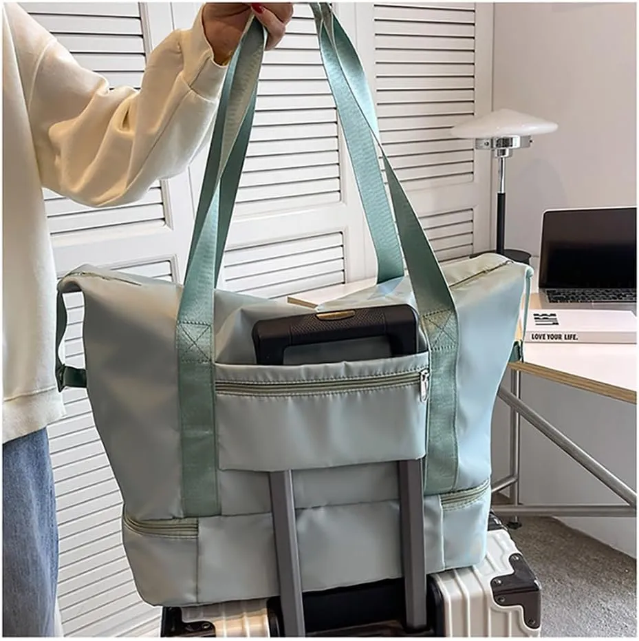 Gym Tote Bag for Women Foldable Overnight Weekender Duffle Bags Shoulder Carry on luggage Bag with Trolley Sleeve