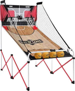 Hall of Games EZ Fold Premium Indoor Arcade Basketball Game with Steel Frame and Polycarbonate Backboard, Dual Shot Electronic Scoring with 6 Size 3 Balls Included, Perfect for Basement Game Rooms