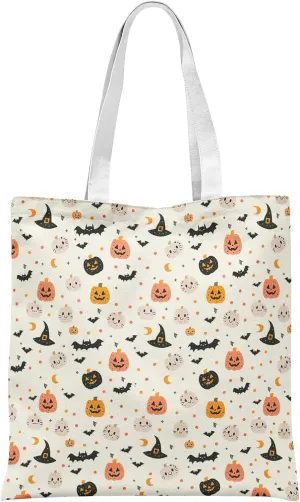 Halloween Canvas Tote - Witchy Bats Pumpkins Tote for Women, Horror Witch Gift, Reusable Shopping Bag