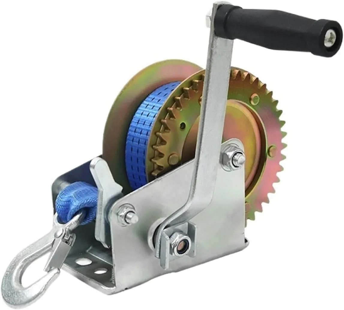 Hand Crank Winch, 3000lb Winch Trailer Manual Strong Winch W/32.8ft Belt 3000 Pounds Load Capacity ATV Marine Trailer Tool Marine Manual Winch,for Trailer, Boat (Blue 1)