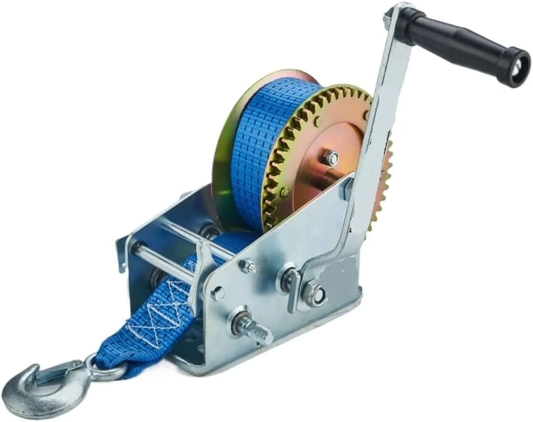 Hand Crank Winch, 3000lb Winch Trailer Manual Strong Winch W/32.8ft Belt 3000 Pounds Load Capacity ATV Marine Trailer Tool Marine Manual Winch,for Trailer, Boat (Blue 1)