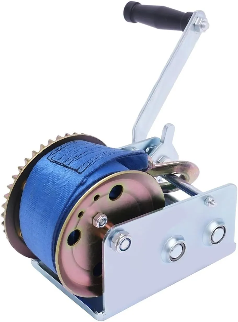 Hand Crank Winch, 3000lb Winch Trailer Manual Strong Winch W/32.8ft Belt 3000 Pounds Load Capacity ATV Marine Trailer Tool Marine Manual Winch,for Trailer, Boat (Blue 1)