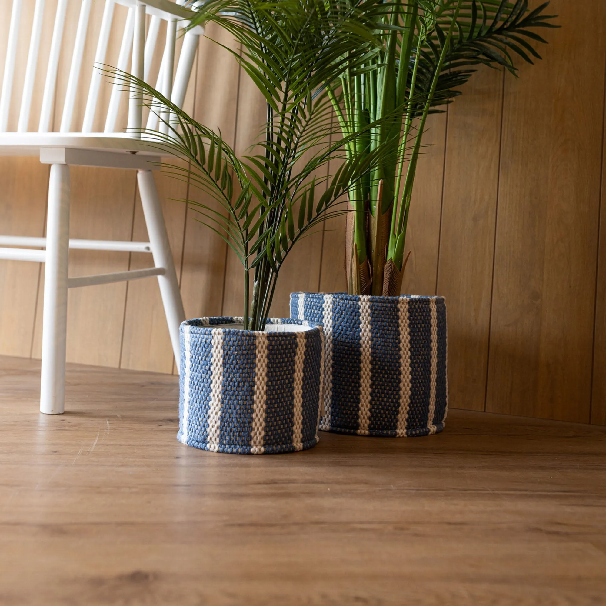 HAND WOVEN LIBERTY STRIPED COTTON BINS BLUE, SET OF 2 (MIN 1)