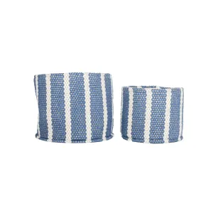 HAND WOVEN LIBERTY STRIPED COTTON BINS BLUE, SET OF 2 (MIN 1)