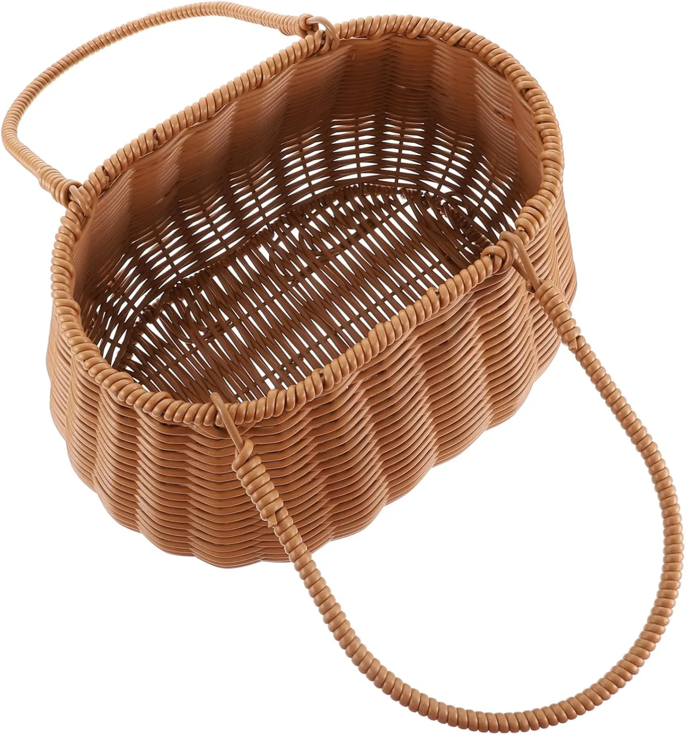 Hand Woven Picnic Basket Carry Bag for Shopping Large Capacity Storage Basket Home Kitchen Flower Fruit Storage Caramel Brown 1pc