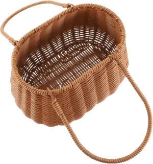 Hand Woven Picnic Basket Carry Bag for Shopping Large Capacity Storage Basket Home Kitchen Flower Fruit Storage Caramel Brown 1pc