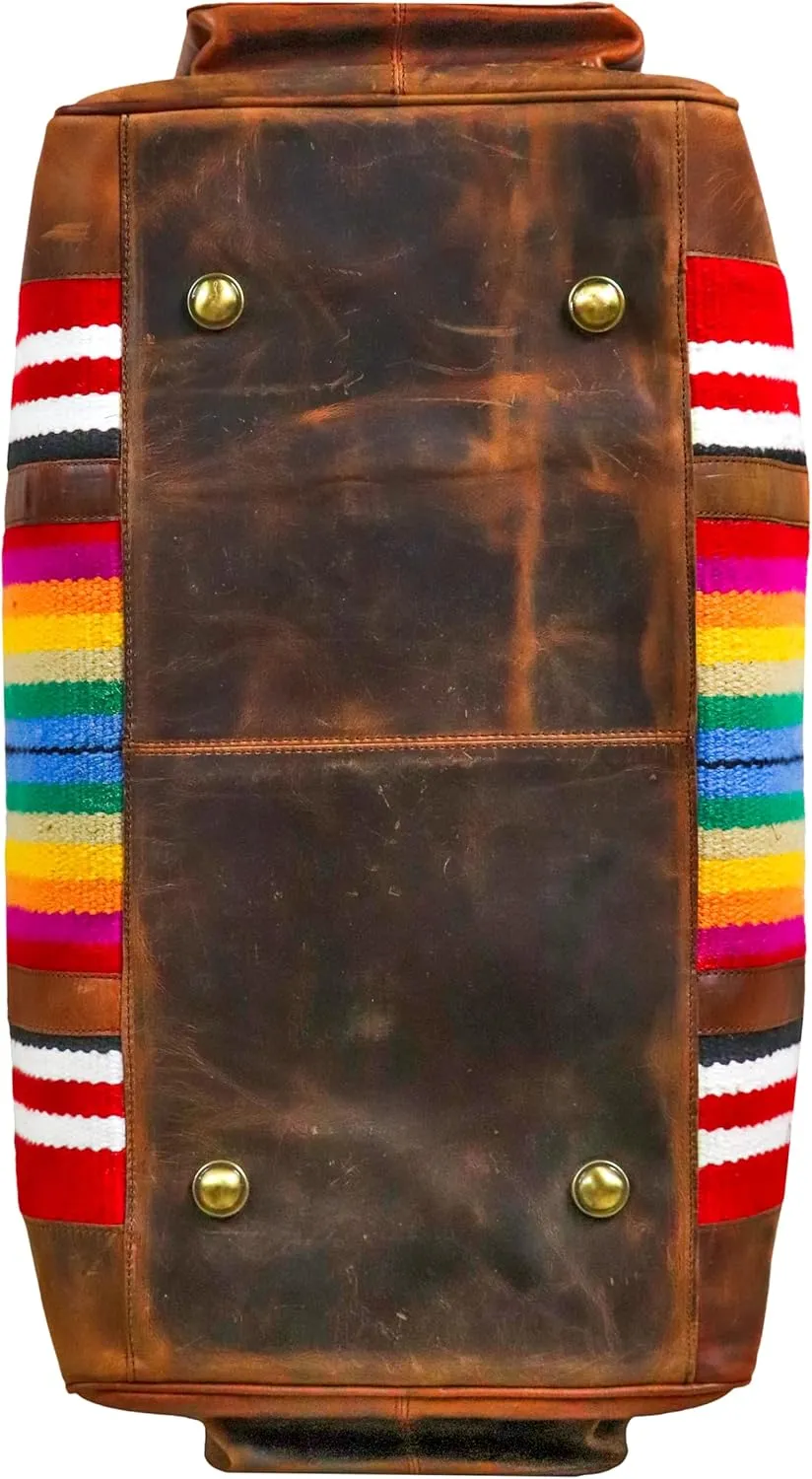 Handmade Duffle Bag leather heavy duty Airplane Overnight Luggage Carry On Unisex Travel Rug Bag Wollen Bag Gift for His/Her 20 x 10 x 10 inches. (Rug Duffle Bag Design_01)