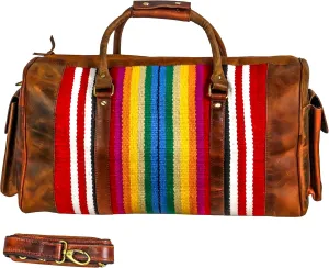 Handmade Duffle Bag leather heavy duty Airplane Overnight Luggage Carry On Unisex Travel Rug Bag Wollen Bag Gift for His/Her 20 x 10 x 10 inches. (Rug Duffle Bag Design_01)
