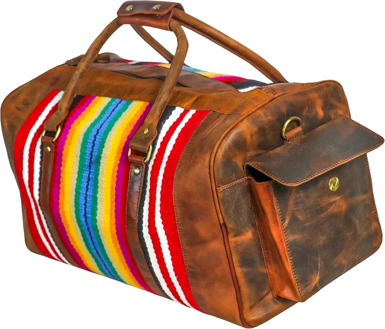 Handmade Duffle Bag leather heavy duty Airplane Overnight Luggage Carry On Unisex Travel Rug Bag Wollen Bag Gift for His/Her 20 x 10 x 10 inches. (Rug Duffle Bag Design_01)