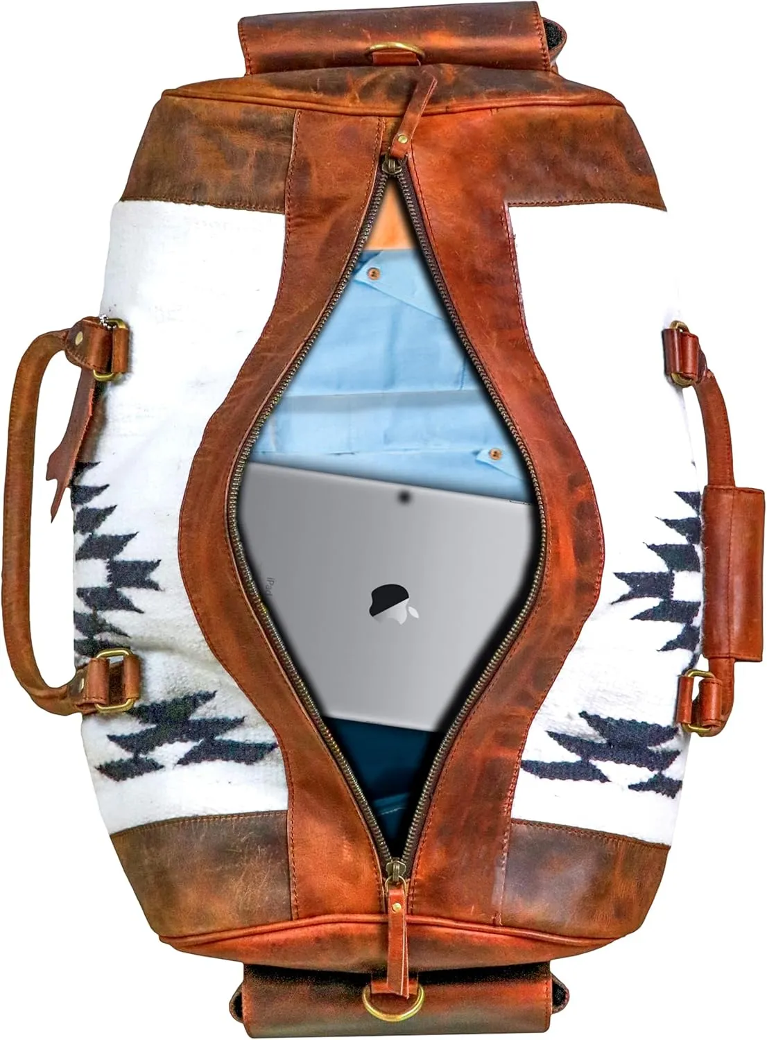 Handmade Duffle Bag leather heavy duty Airplane Overnight Luggage Carry On Unisex Travel Rug Bag Wollen Bag Gift for His/Her 20 x 10 x 10 inches. (Rug Duffle Bag Design_11)
