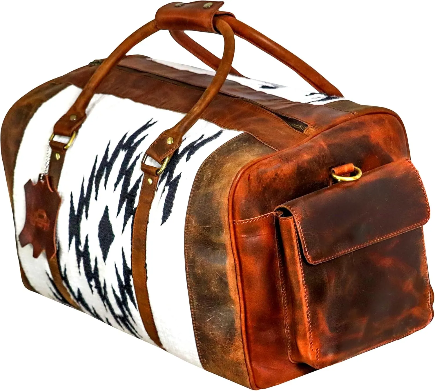 Handmade Duffle Bag leather heavy duty Airplane Overnight Luggage Carry On Unisex Travel Rug Bag Wollen Bag Gift for His/Her 20 x 10 x 10 inches. (Rug Duffle Bag Design_11)