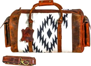 Handmade Duffle Bag leather heavy duty Airplane Overnight Luggage Carry On Unisex Travel Rug Bag Wollen Bag Gift for His/Her 20 x 10 x 10 inches. (Rug Duffle Bag Design_11)