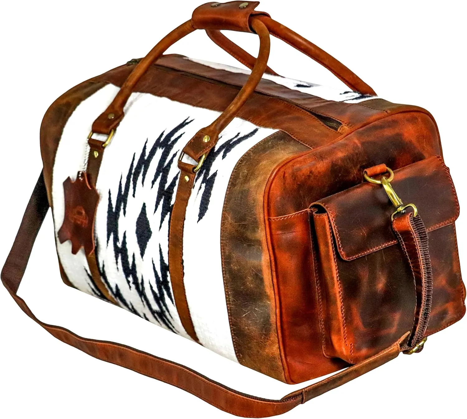 Handmade Duffle Bag leather heavy duty Airplane Overnight Luggage Carry On Unisex Travel Rug Bag Wollen Bag Gift for His/Her 20 x 10 x 10 inches. (Rug Duffle Bag Design_11)