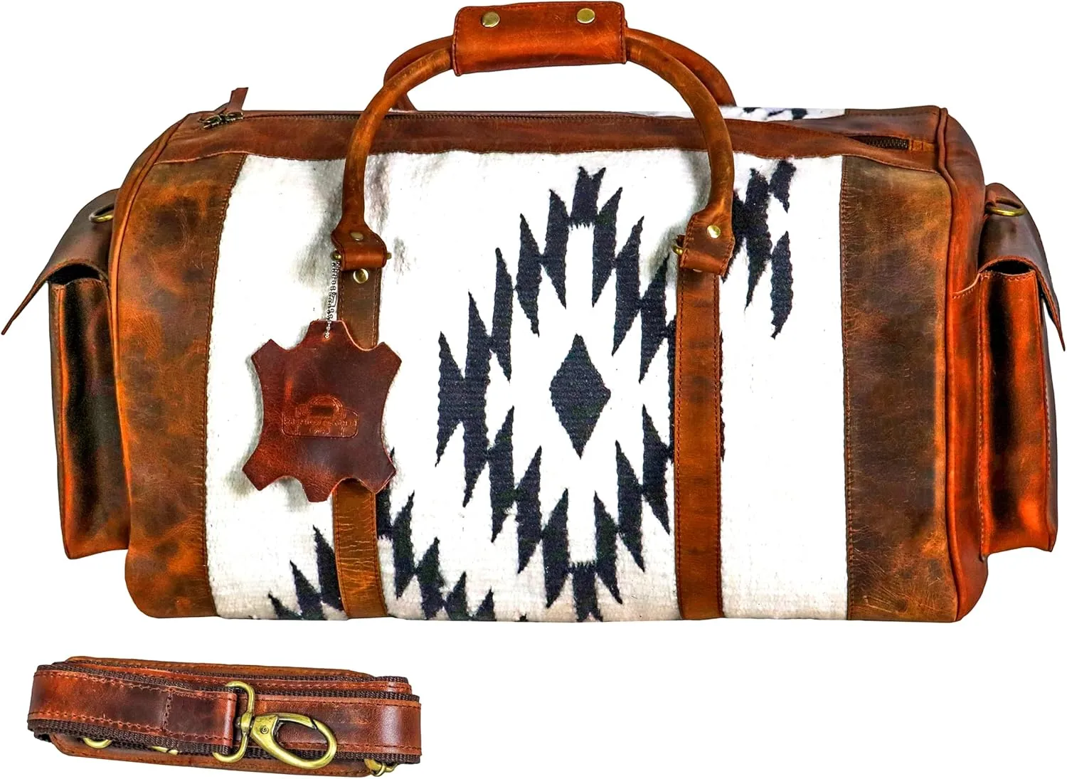 Handmade Duffle Bag leather heavy duty Airplane Overnight Luggage Carry On Unisex Travel Rug Bag Wollen Bag Gift for His/Her 20 x 10 x 10 inches. (Rug Duffle Bag Design_11)