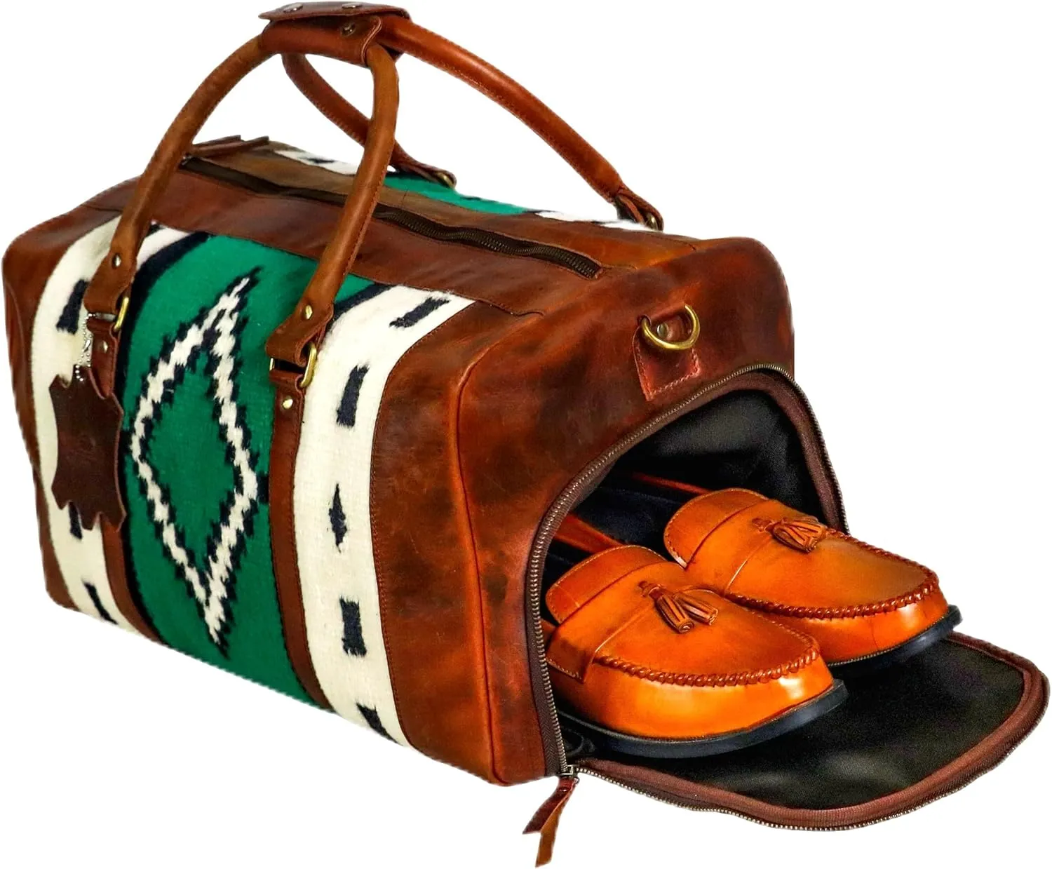 Handmade Duffle Bag leather heavy duty Gym Sports Airplane Overnight Luggage Carry On Unisex Travel Hand woven Rug Bag Wollen Bag Gift for His/Her M07