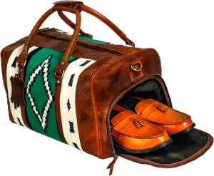 Handmade Duffle Bag leather heavy duty Gym Sports Airplane Overnight Luggage Carry On Unisex Travel Hand woven Rug Bag Wollen Bag Gift for His/Her M07