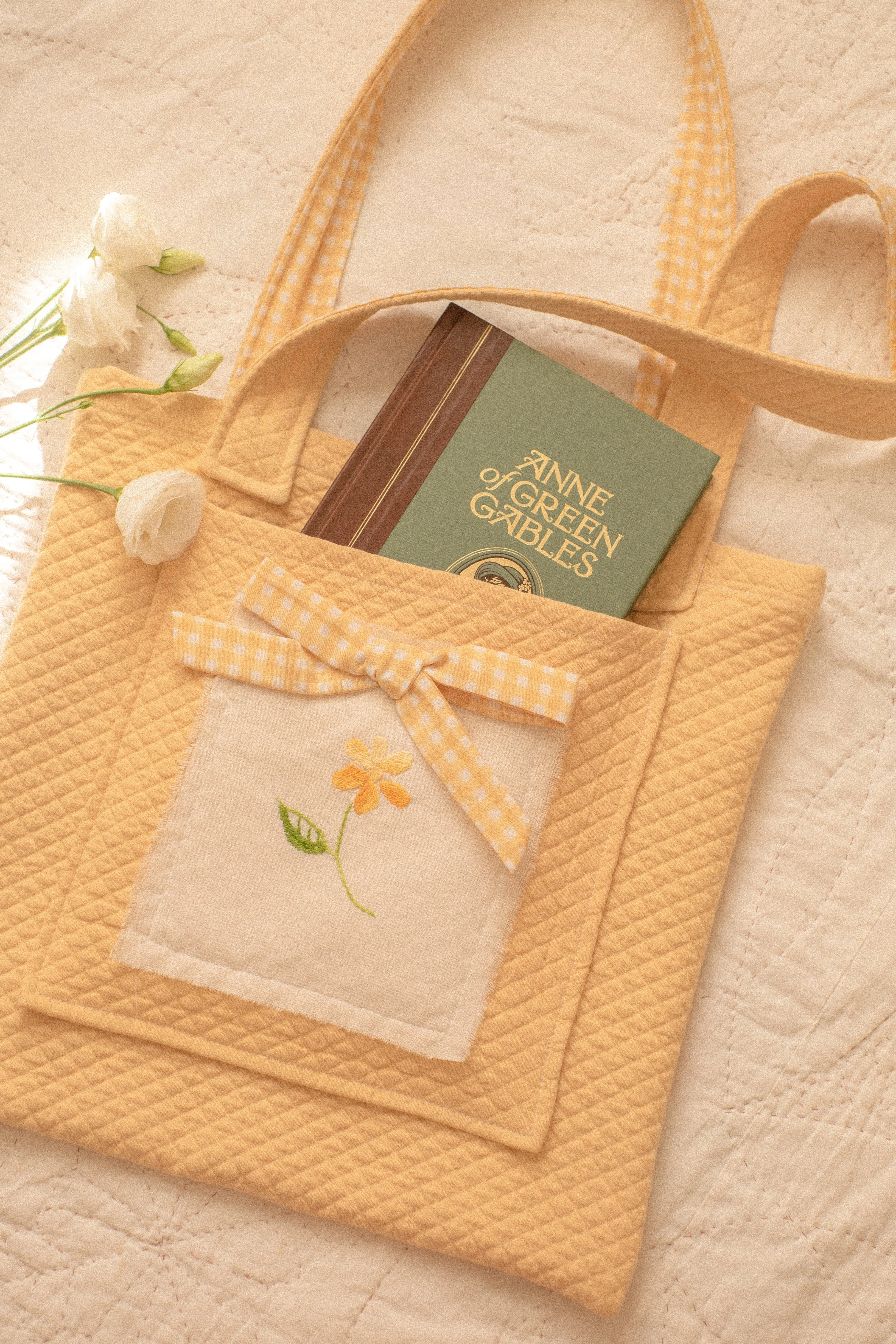 Handmade embroidered large book bag - picnic blanket