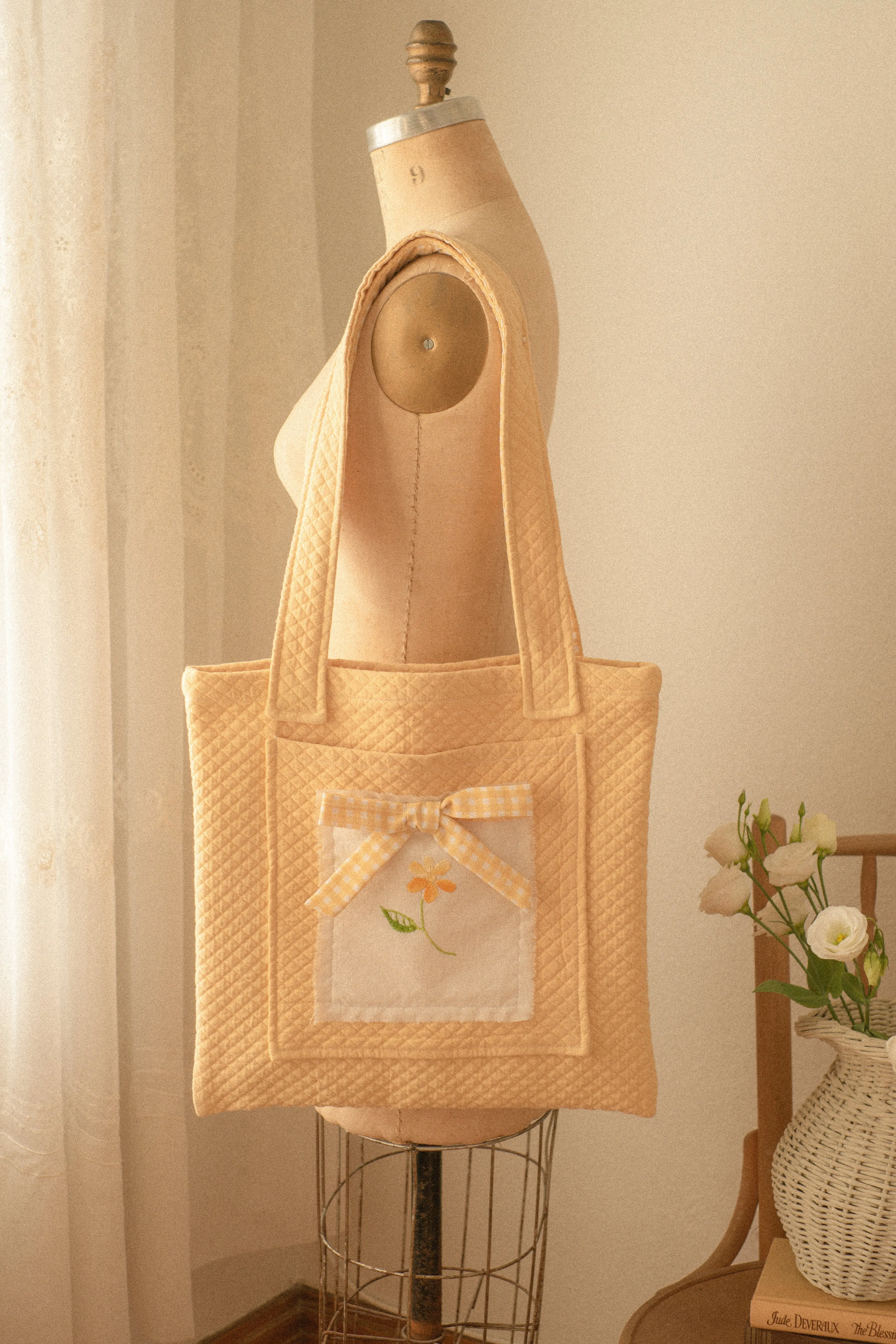 Handmade embroidered large book bag - picnic blanket