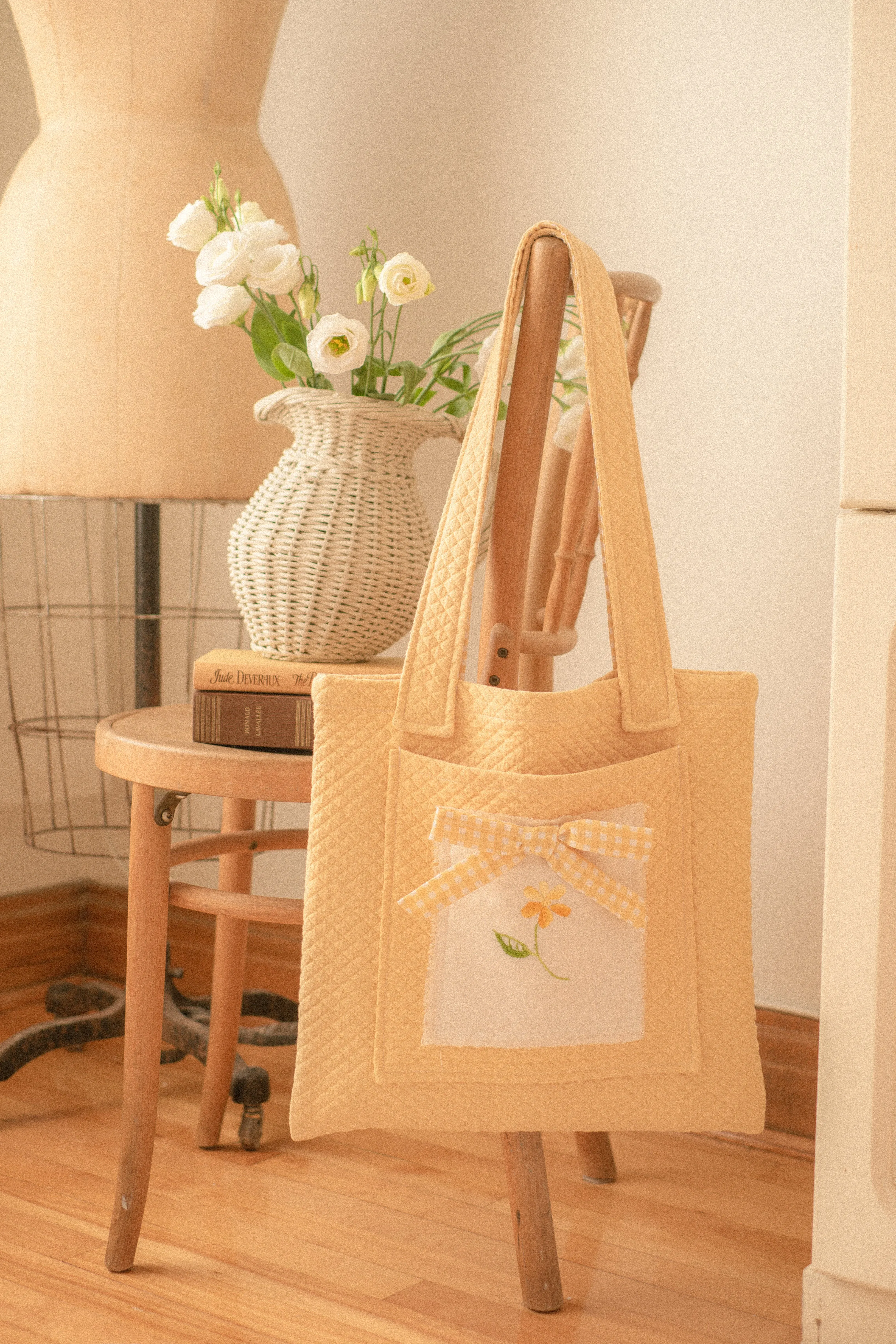Handmade embroidered large book bag - picnic blanket