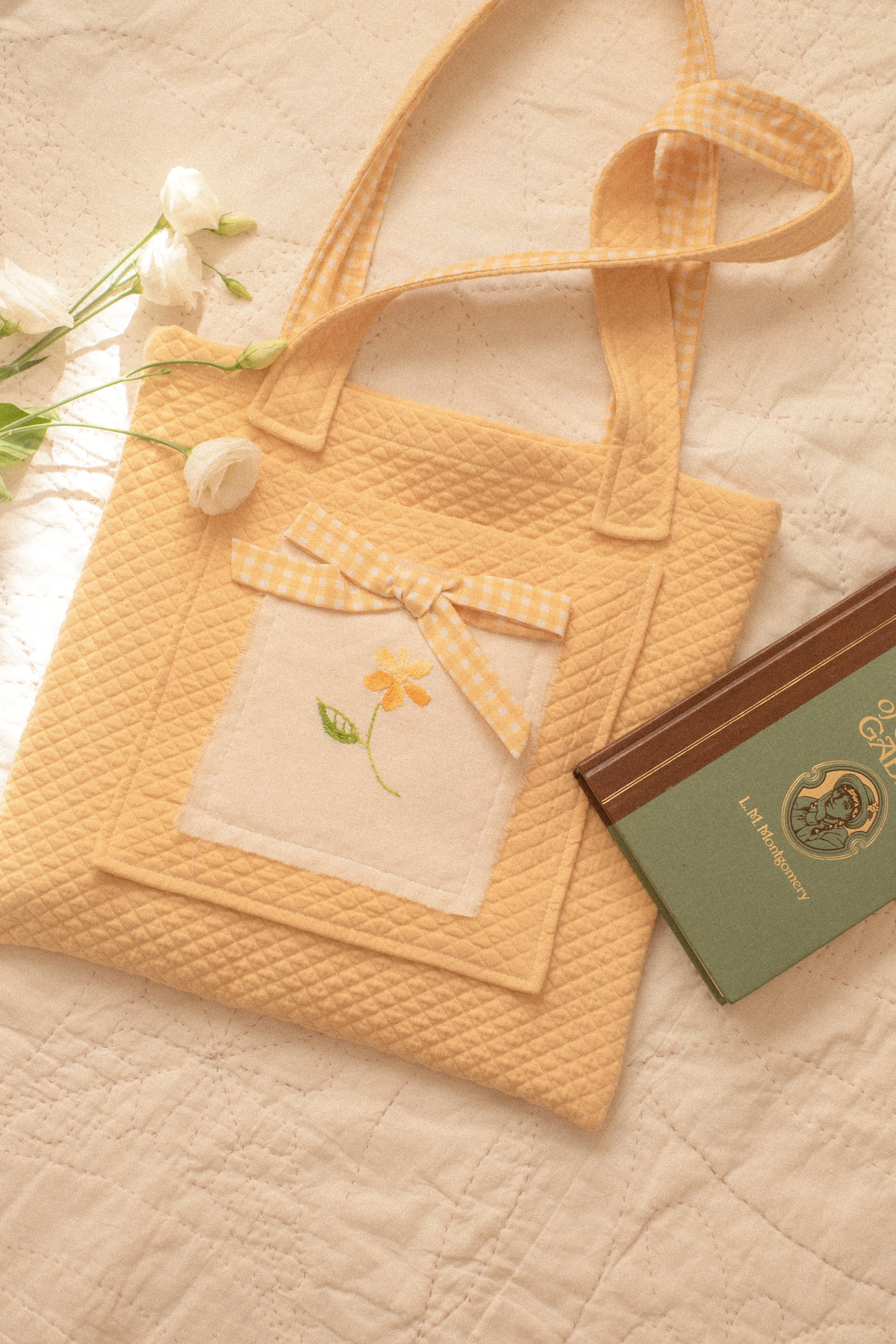 Handmade embroidered large book bag - picnic blanket