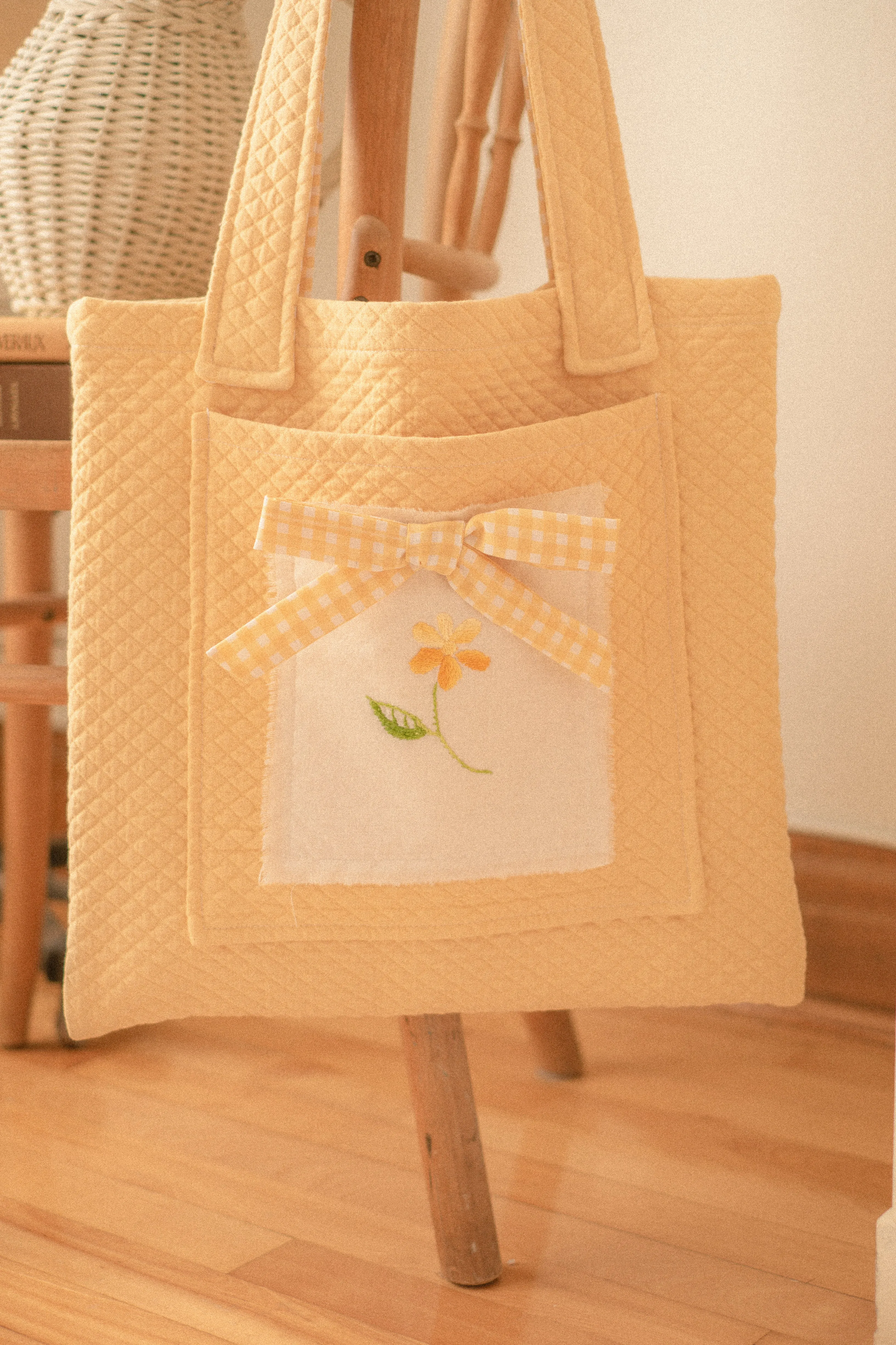 Handmade embroidered large book bag - picnic blanket