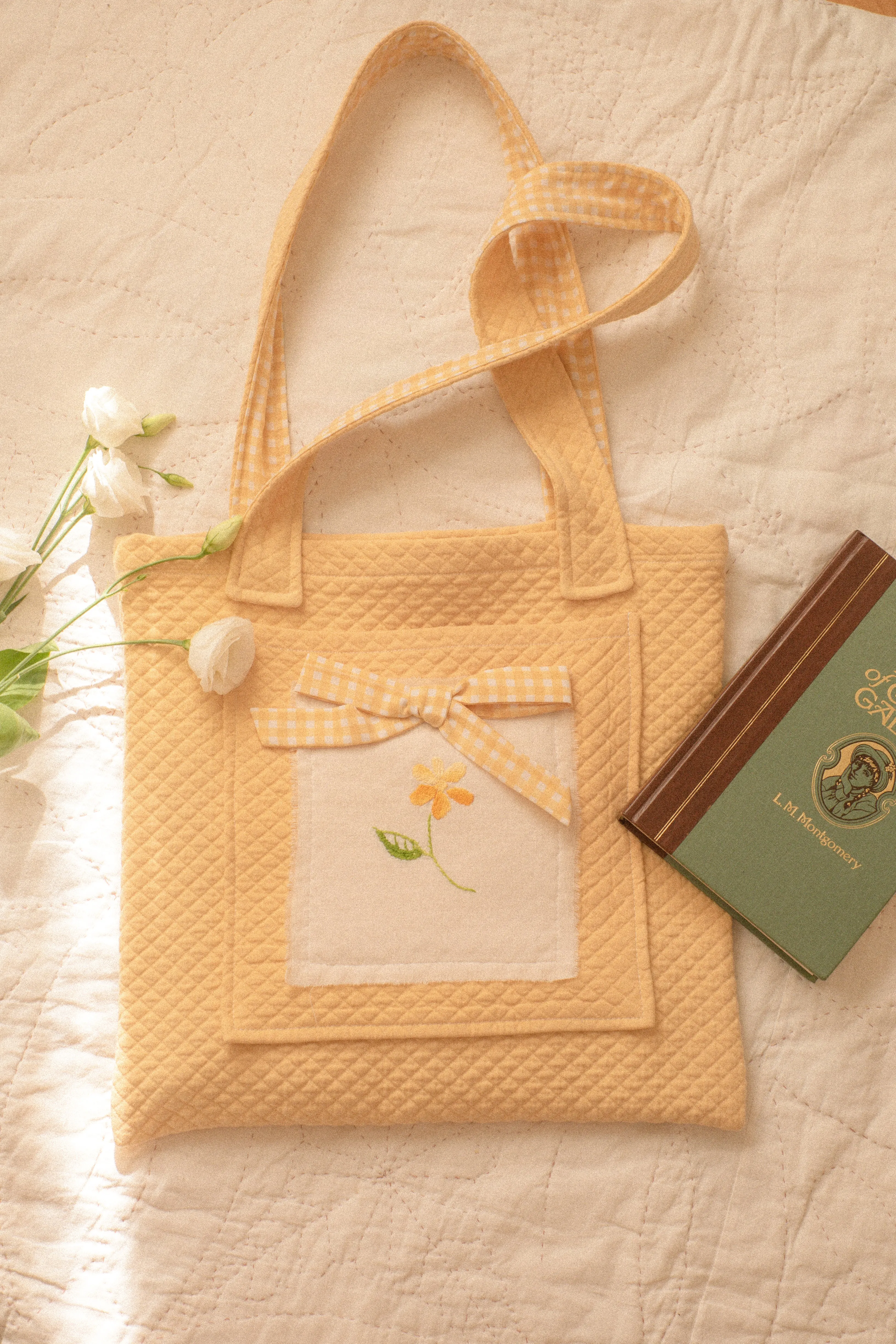 Handmade embroidered large book bag - picnic blanket