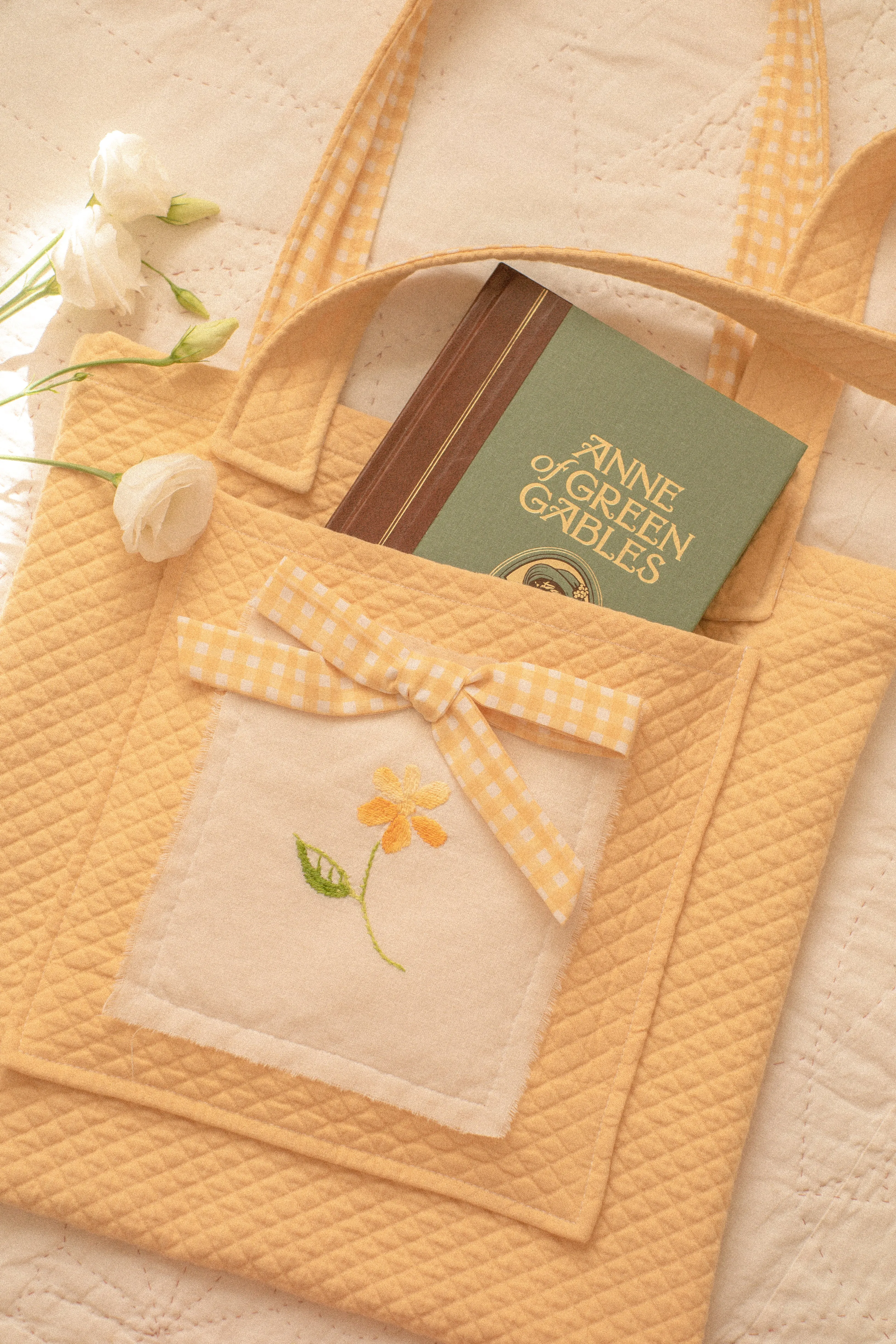 Handmade embroidered large book bag - picnic blanket