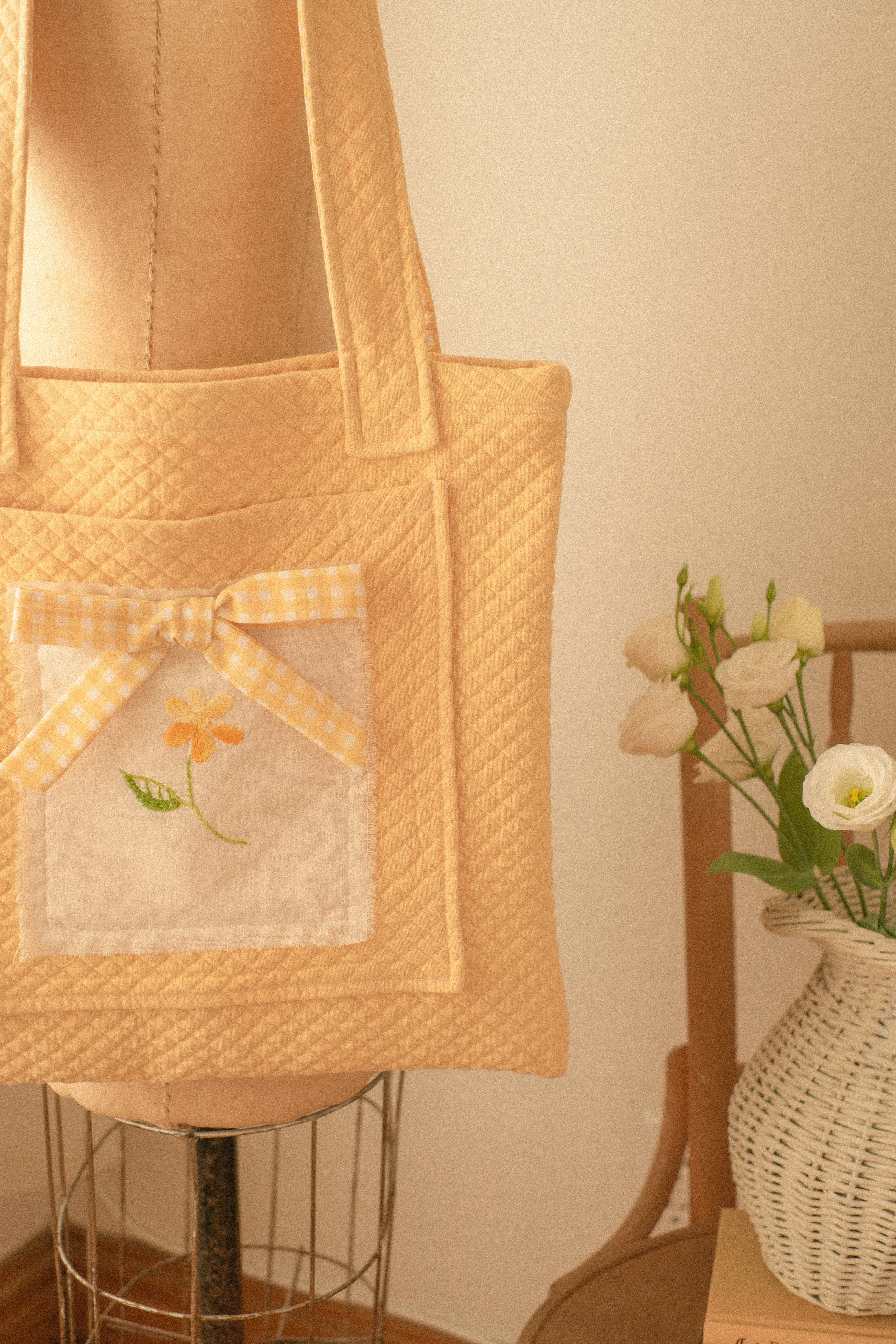 Handmade embroidered large book bag - picnic blanket