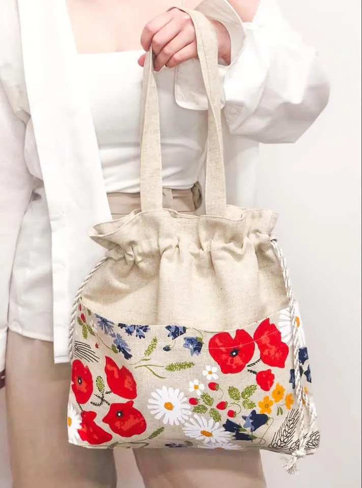 Handmade Linen Tote Bag with Pockets