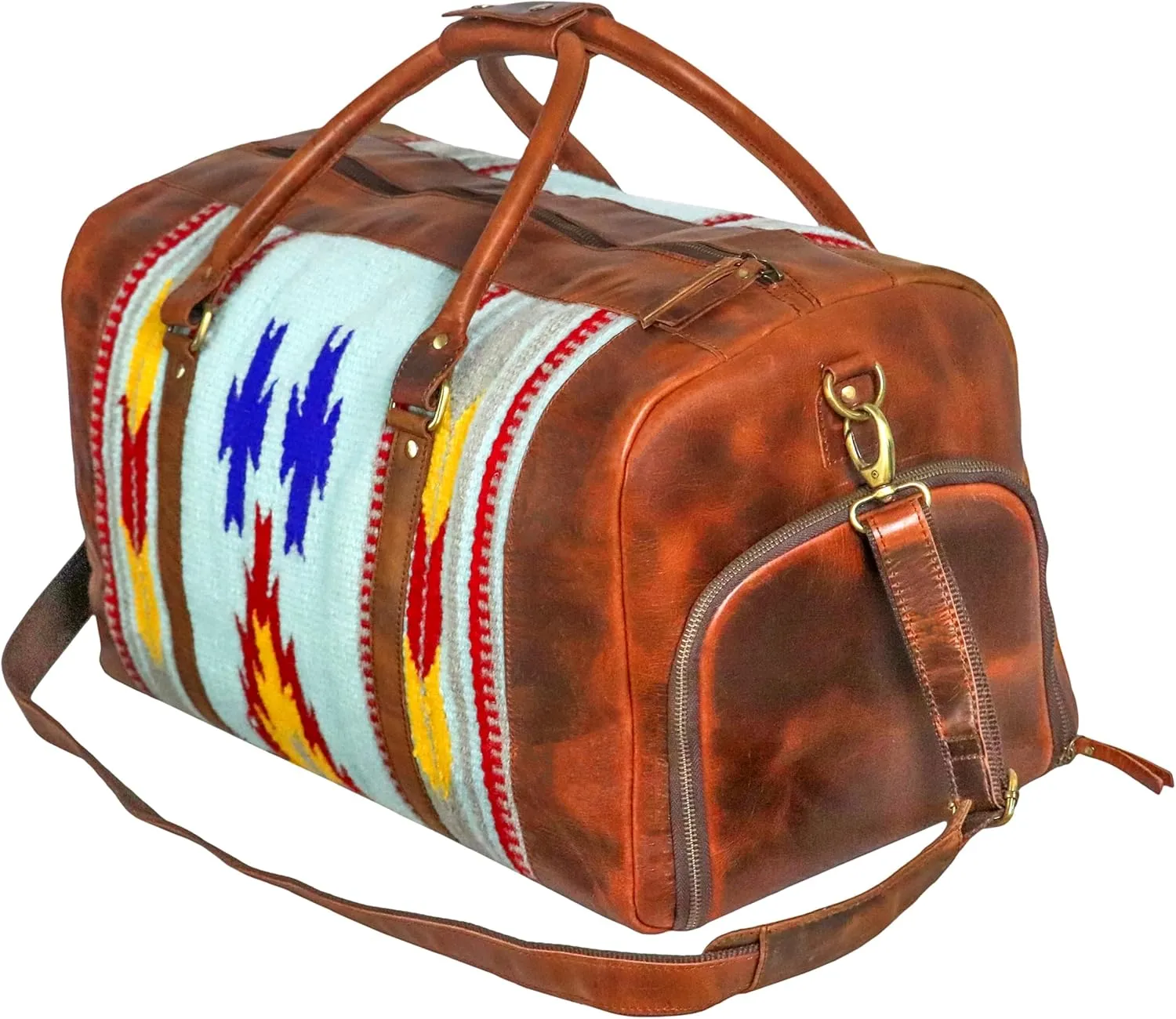 Handmade Premium Duffle Bag leather heavy duty Gym Sports Airplane Overnight Luggage Carry On Unisex Travel Hand woven Rug Bag Wollen Bag Gift for His/Her (Rug Duffle Bag Artical_04)