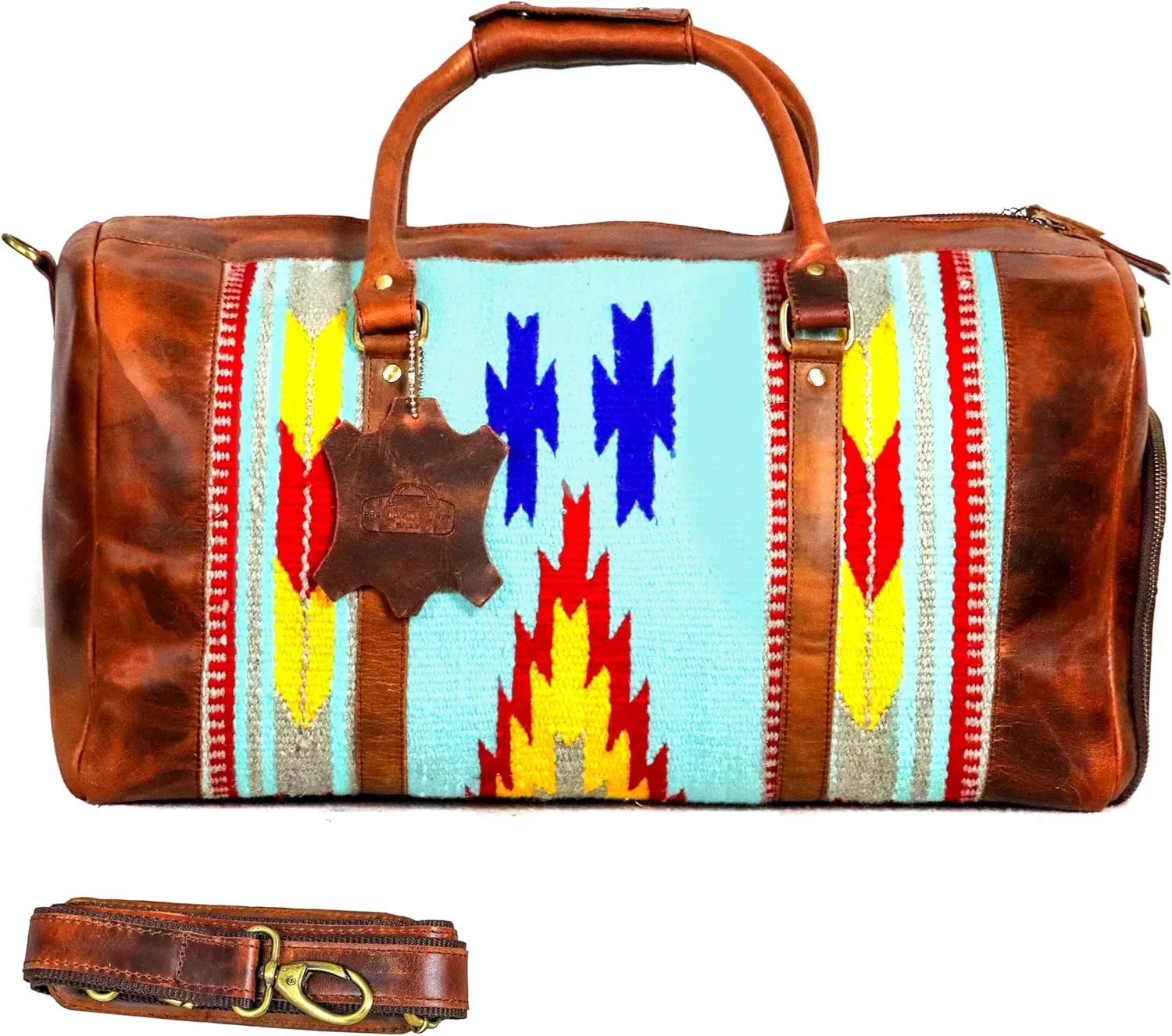 Handmade Premium Duffle Bag leather heavy duty Gym Sports Airplane Overnight Luggage Carry On Unisex Travel Hand woven Rug Bag Wollen Bag Gift for His/Her (Rug Duffle Bag Artical_04)