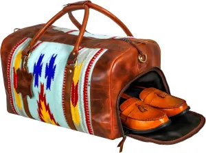 Handmade Premium Duffle Bag leather heavy duty Gym Sports Airplane Overnight Luggage Carry On Unisex Travel Hand woven Rug Bag Wollen Bag Gift for His/Her (Rug Duffle Bag Artical_04)