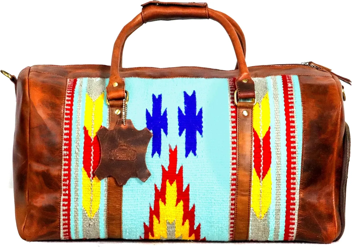 Handmade Premium Duffle Bag leather heavy duty Gym Sports Airplane Overnight Luggage Carry On Unisex Travel Hand woven Rug Bag Wollen Bag Gift for His/Her (Rug Duffle Bag Artical_04)
