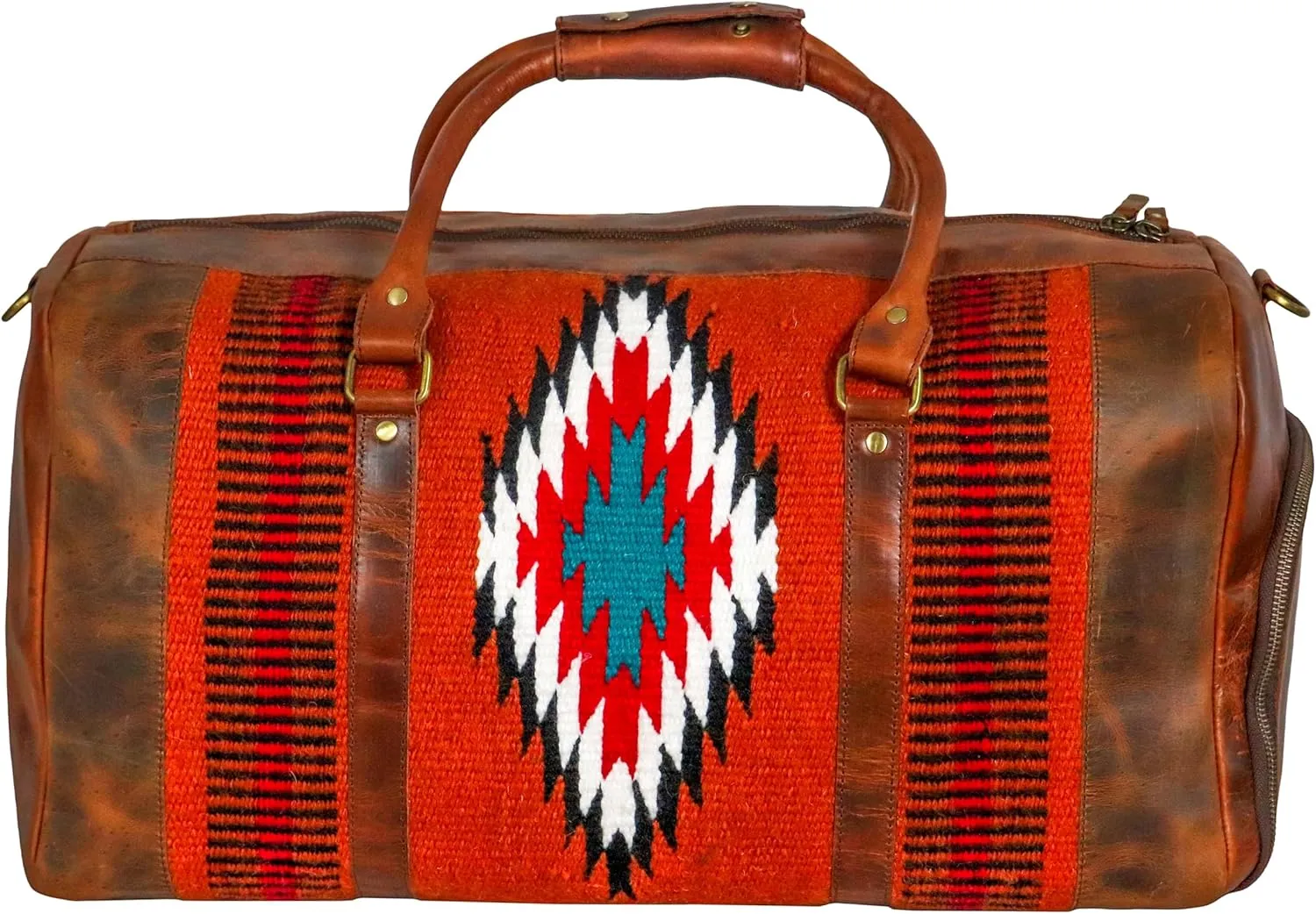 Handmade Premium Duffle Bag leather heavy duty Gym Sports Airplane Overnight Luggage Carry On Unisex Travel Hand woven Rug Bag Wollen Bag Gift for His/Her (Rug Duffle Bag Artical_08)