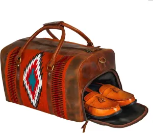 Handmade Premium Duffle Bag leather heavy duty Gym Sports Airplane Overnight Luggage Carry On Unisex Travel Hand woven Rug Bag Wollen Bag Gift for His/Her (Rug Duffle Bag Artical_08)
