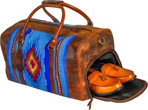Handmade Premium Duffle Bag leather heavy duty Gym Sports Airplane Overnight Luggage Carry On Unisex Travel Hand woven Rug Bag Wollen Bag Gift for His/Her_11