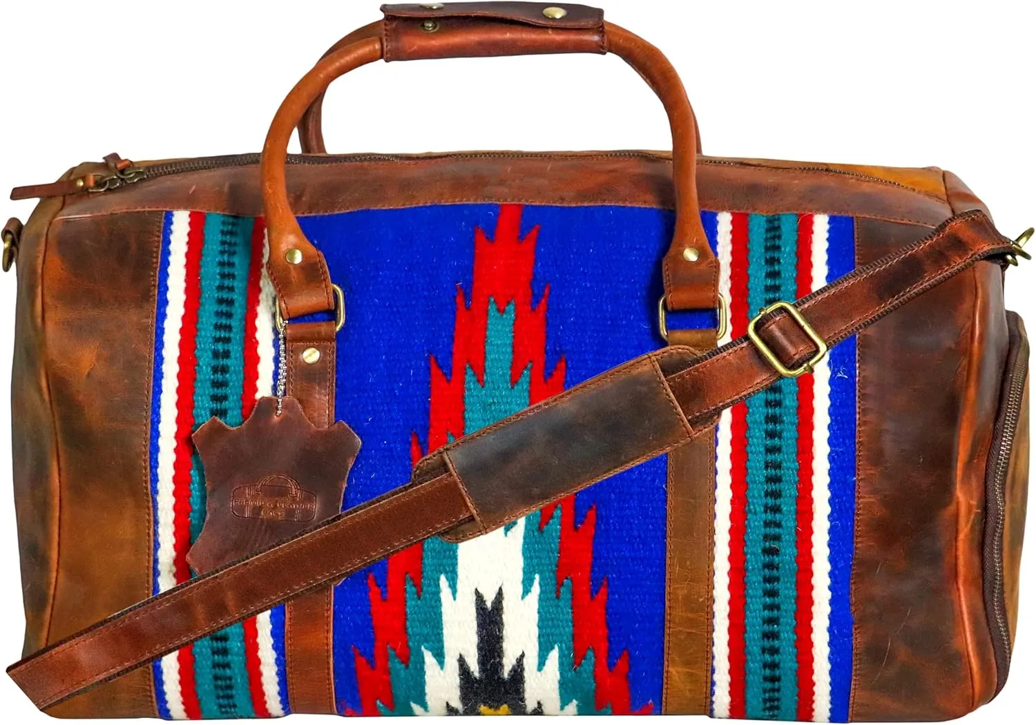 Handmade Premium Duffle Bag leather heavy duty Gym Sports Airplane Overnight Luggage Carry On Unisex Travel woven Rug Bag Wollen Bag Gift for His/Her (RUG DUFFLE BAG ARTICLE_04)