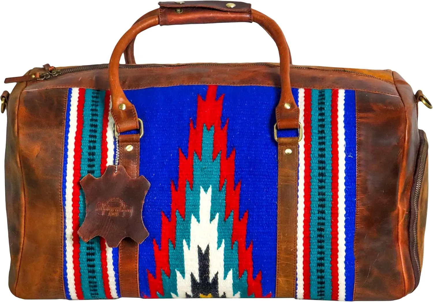 Handmade Premium Duffle Bag leather heavy duty Gym Sports Airplane Overnight Luggage Carry On Unisex Travel woven Rug Bag Wollen Bag Gift for His/Her (RUG DUFFLE BAG ARTICLE_04)