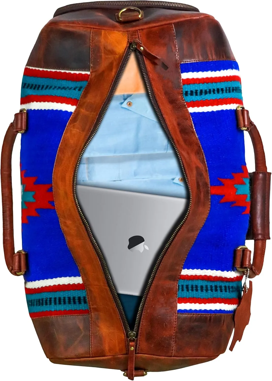 Handmade Premium Duffle Bag leather heavy duty Gym Sports Airplane Overnight Luggage Carry On Unisex Travel woven Rug Bag Wollen Bag Gift for His/Her (RUG DUFFLE BAG ARTICLE_04)