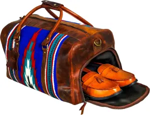 Handmade Premium Duffle Bag leather heavy duty Gym Sports Airplane Overnight Luggage Carry On Unisex Travel woven Rug Bag Wollen Bag Gift for His/Her (RUG DUFFLE BAG ARTICLE_04)
