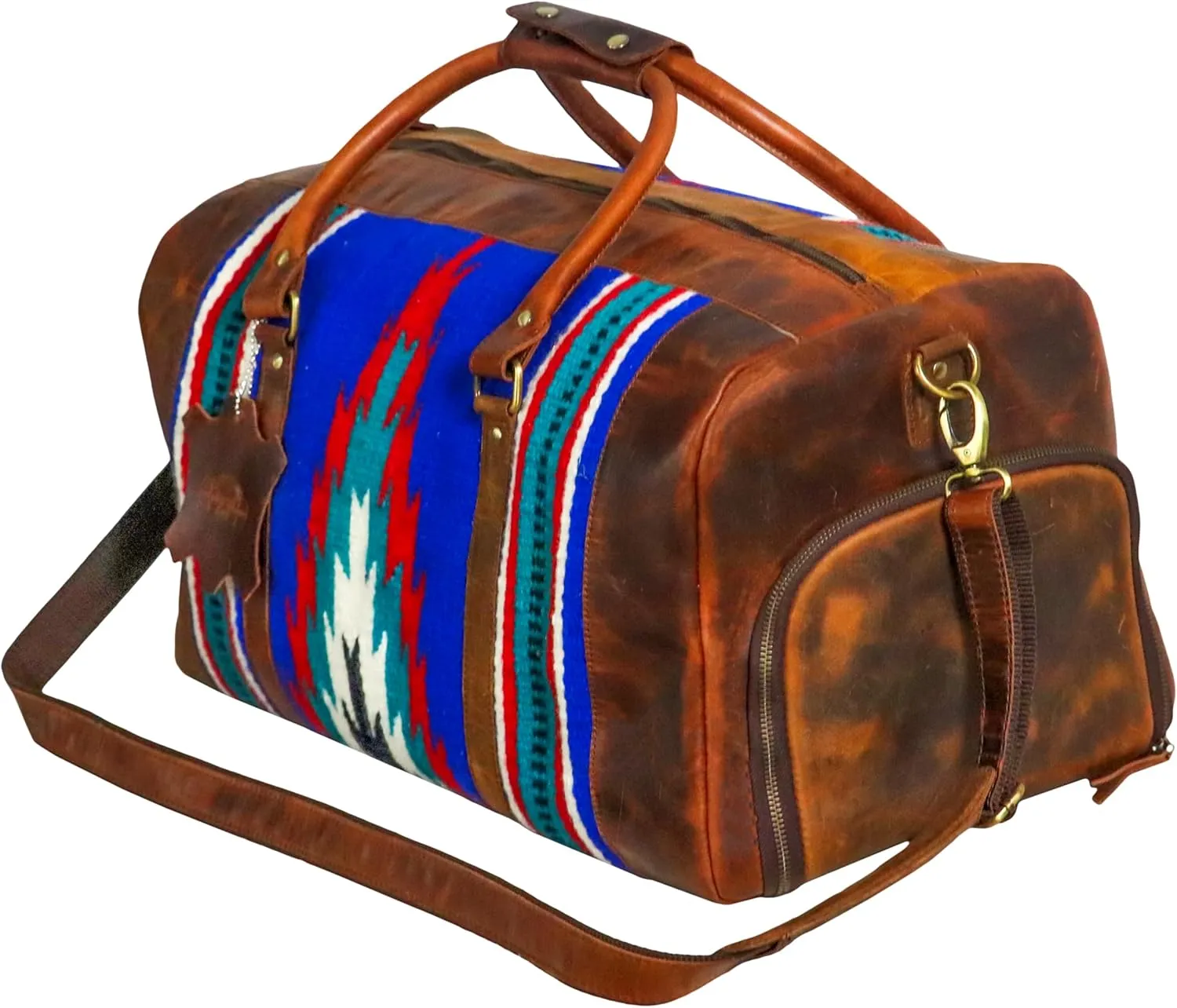 Handmade Premium Duffle Bag leather heavy duty Gym Sports Airplane Overnight Luggage Carry On Unisex Travel woven Rug Bag Wollen Bag Gift for His/Her (RUG DUFFLE BAG ARTICLE_04)
