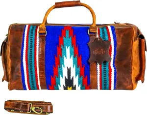 Handmade Premium Duffle Bag leather heavy duty Gym Sports Airplane Overnight Luggage Carry On Unisex Travel woven Rug Bag Wollen Bag Gift for His/Her (RUG DUFFLE BAG DESIGN_05)