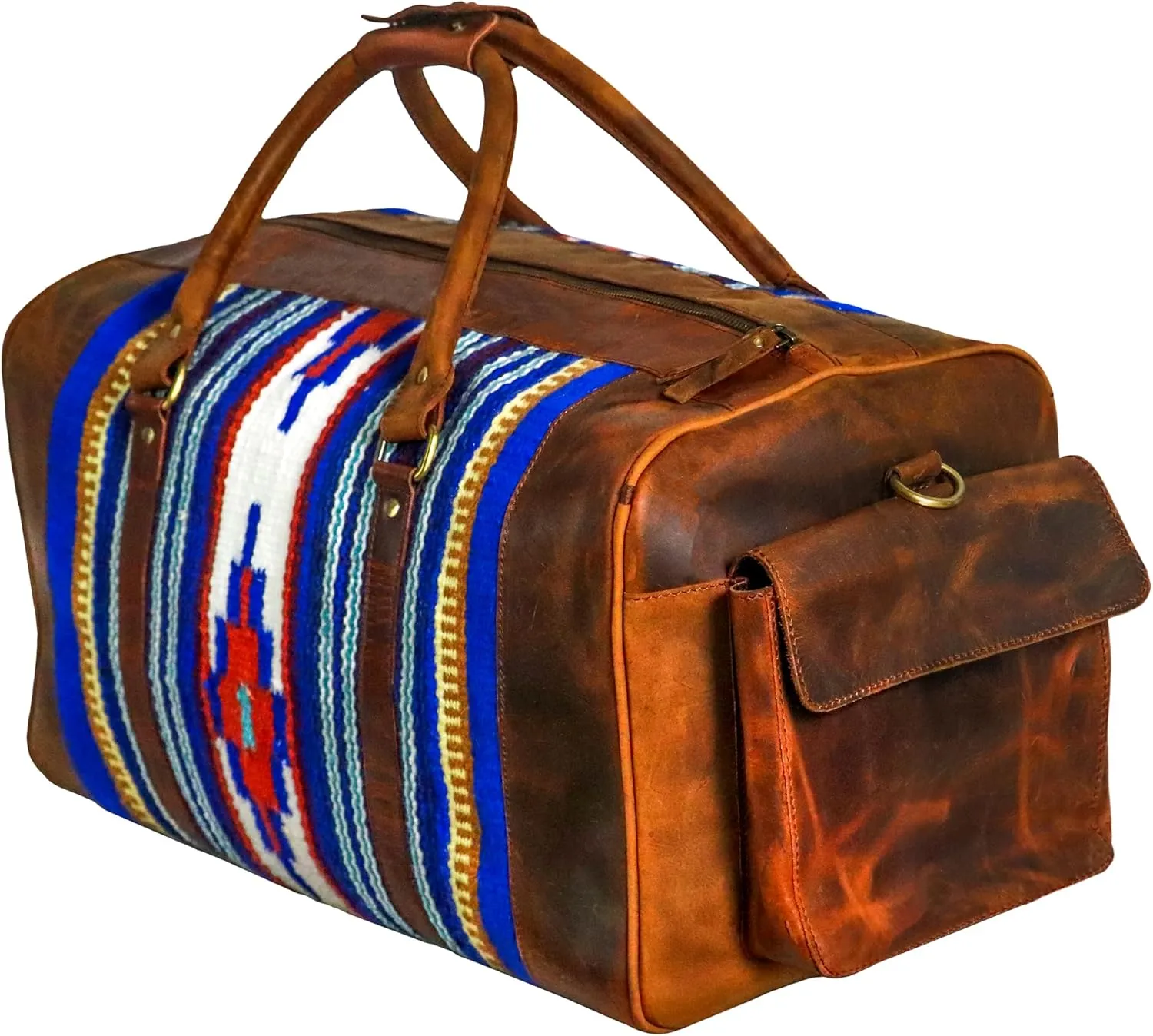 Handmade Premium Duffle Bag leather heavy duty Gym Sports Airplane Overnight Luggage Carry On Unisex Travel woven Rug Bag Wollen Bag Gift for His/Her (RUG DUFFLE BAG DESIGN_06)