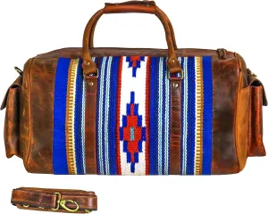 Handmade Premium Duffle Bag leather heavy duty Gym Sports Airplane Overnight Luggage Carry On Unisex Travel woven Rug Bag Wollen Bag Gift for His/Her (RUG DUFFLE BAG DESIGN_06)