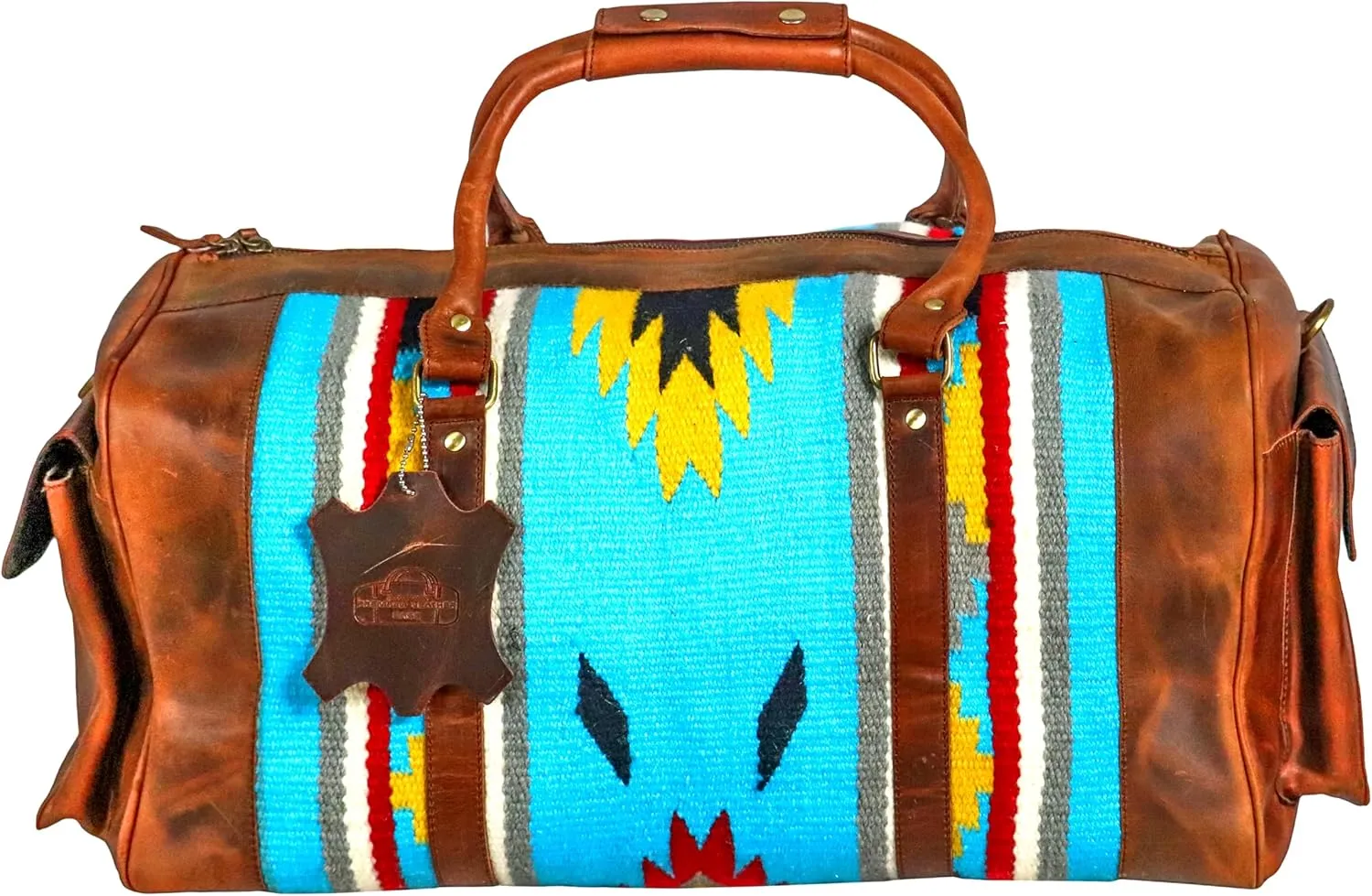 Handmade Premium Duffle Bag leather heavy duty Gym Sports Airplane Overnight Luggage Carry On Unisex Travel woven Rug Bag Wollen Bag Gift for His/Her (RUG DUFFLE BAG DESIGN_07)