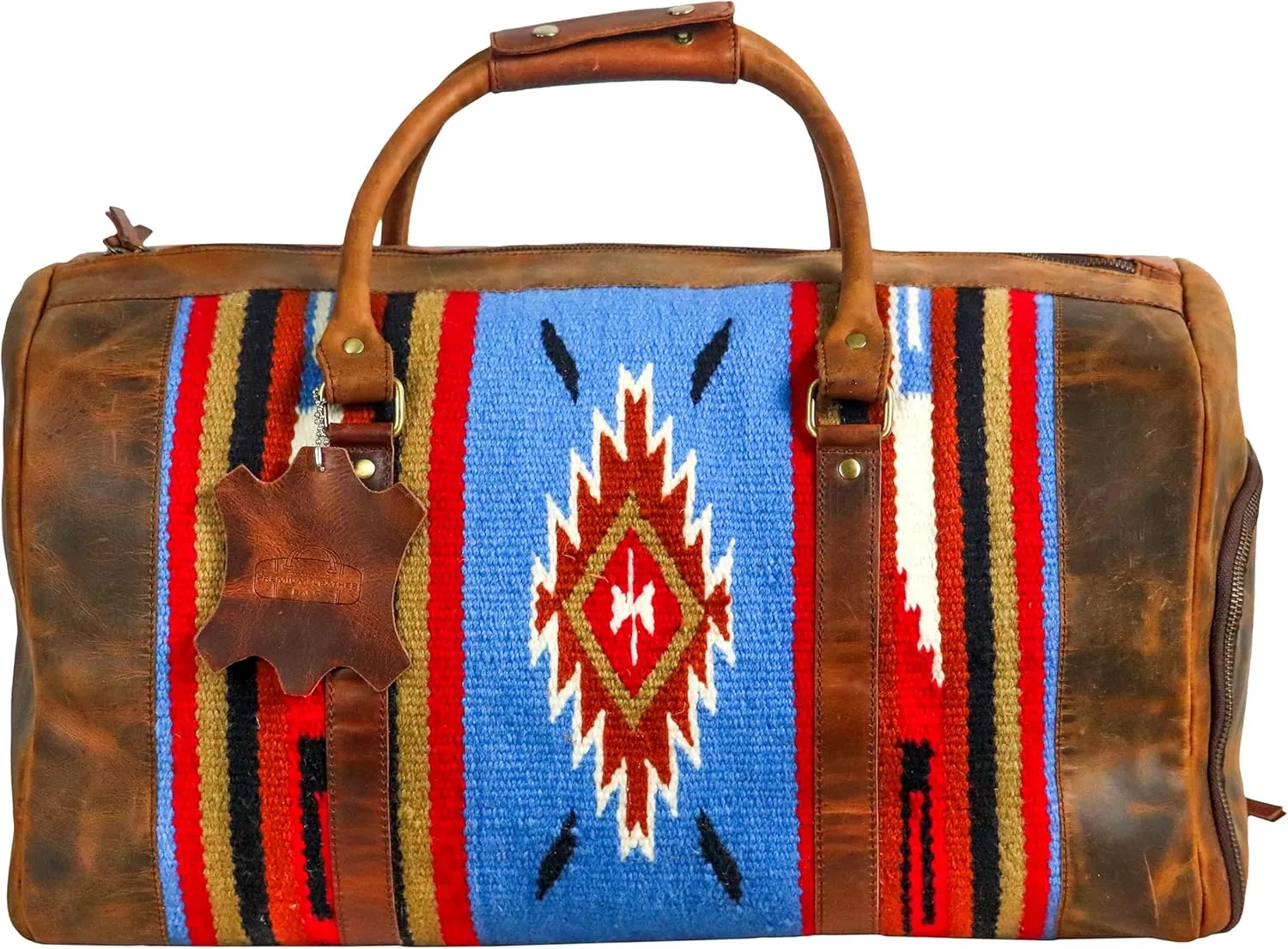 Handmade Premium Duffle Bag leather heavy duty Gym Sports Airplane Overnight Luggage Carry On Unisex Travel woven Rug Bag Wollen Bag Gift for His/Her (RUG DUFFLE BAG MODULE_01)