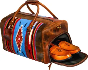 Handmade Premium Duffle Bag leather heavy duty Gym Sports Airplane Overnight Luggage Carry On Unisex Travel woven Rug Bag Wollen Bag Gift for His/Her (RUG DUFFLE BAG MODULE_01)